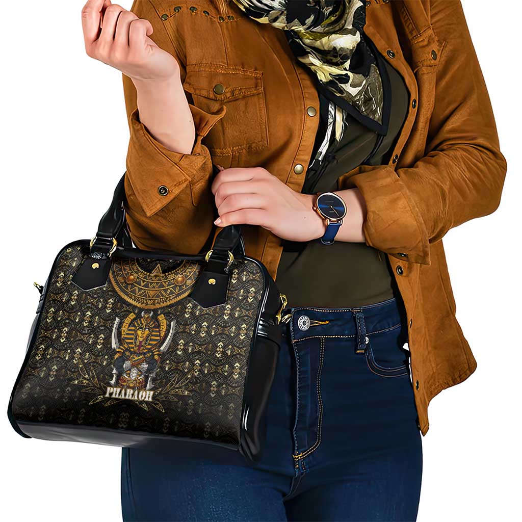 Pharaoh King Tut Egypt Shoulder Handbag with Hieroglyphic Gold Pattern