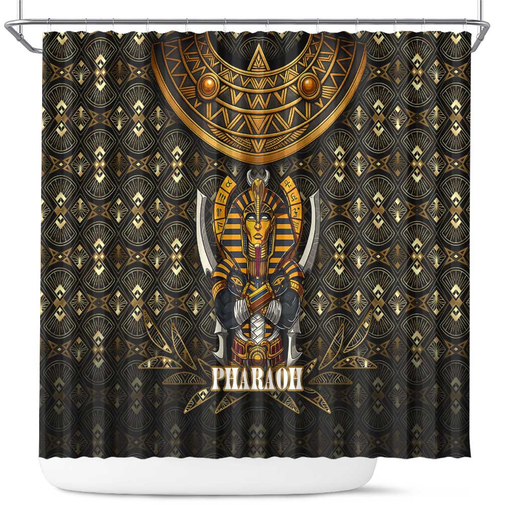 Pharaoh King Tut Egypt Shower Curtain with Hieroglyphic Gold Pattern