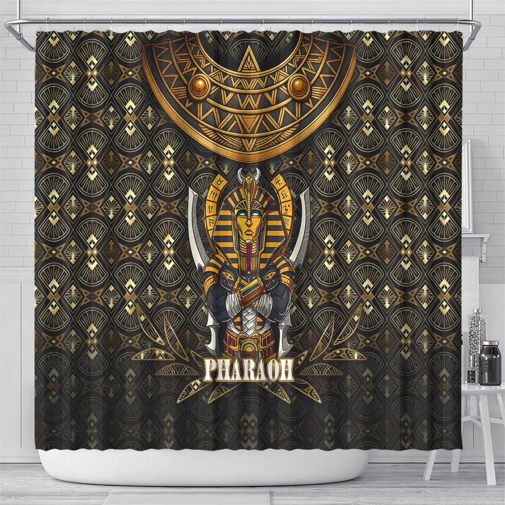 Pharaoh King Tut Egypt Shower Curtain with Hieroglyphic Gold Pattern