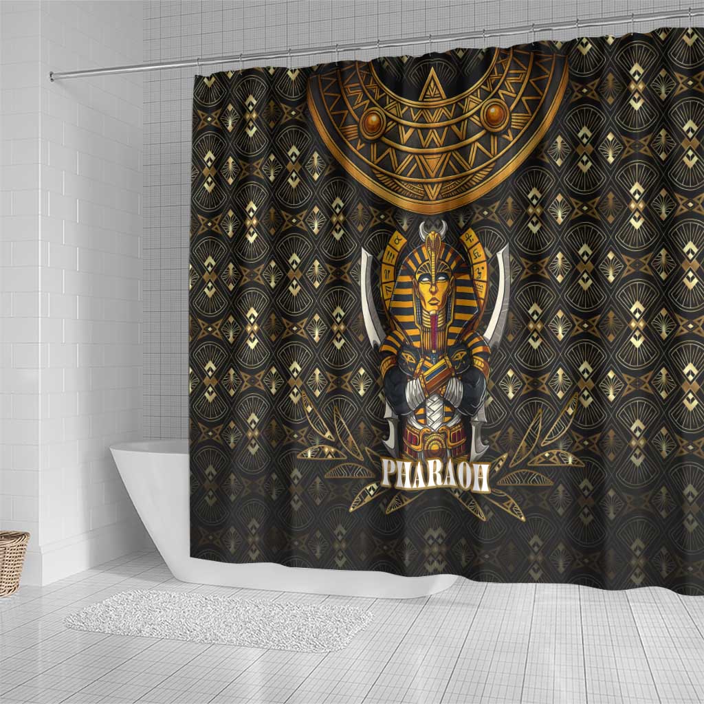 Pharaoh King Tut Egypt Shower Curtain with Hieroglyphic Gold Pattern