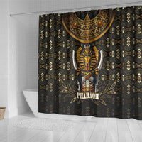 Pharaoh King Tut Egypt Shower Curtain with Hieroglyphic Gold Pattern