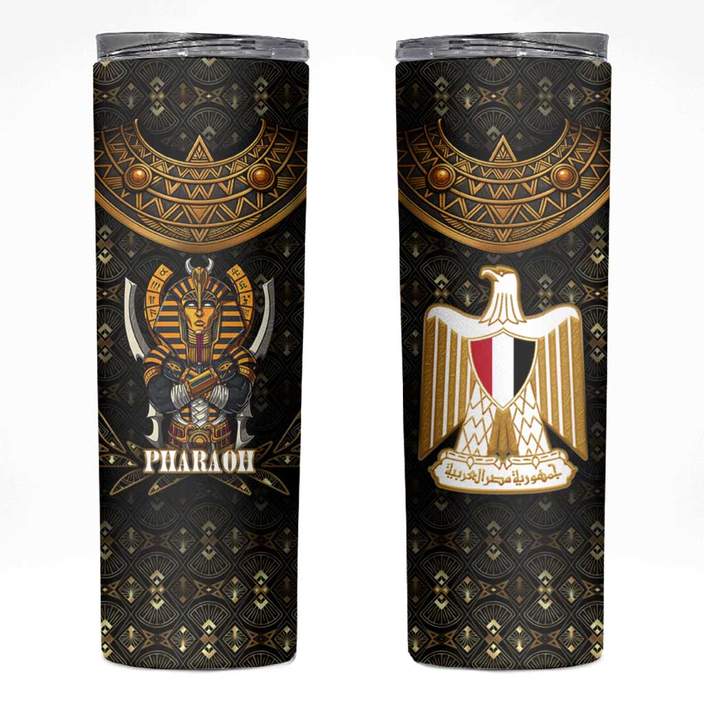 Pharaoh King Tut Egypt Skinny Tumbler with Hieroglyphic Gold Pattern