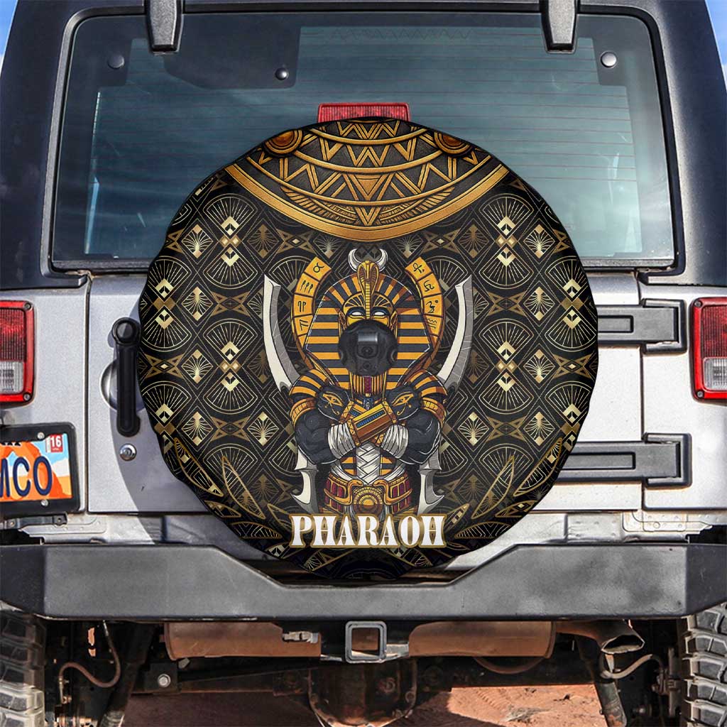 Pharaoh King Tut Egypt Spare Tire Cover with Hieroglyphic Gold Pattern