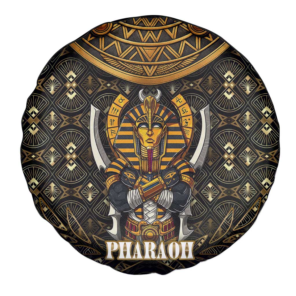 Pharaoh King Tut Egypt Spare Tire Cover with Hieroglyphic Gold Pattern