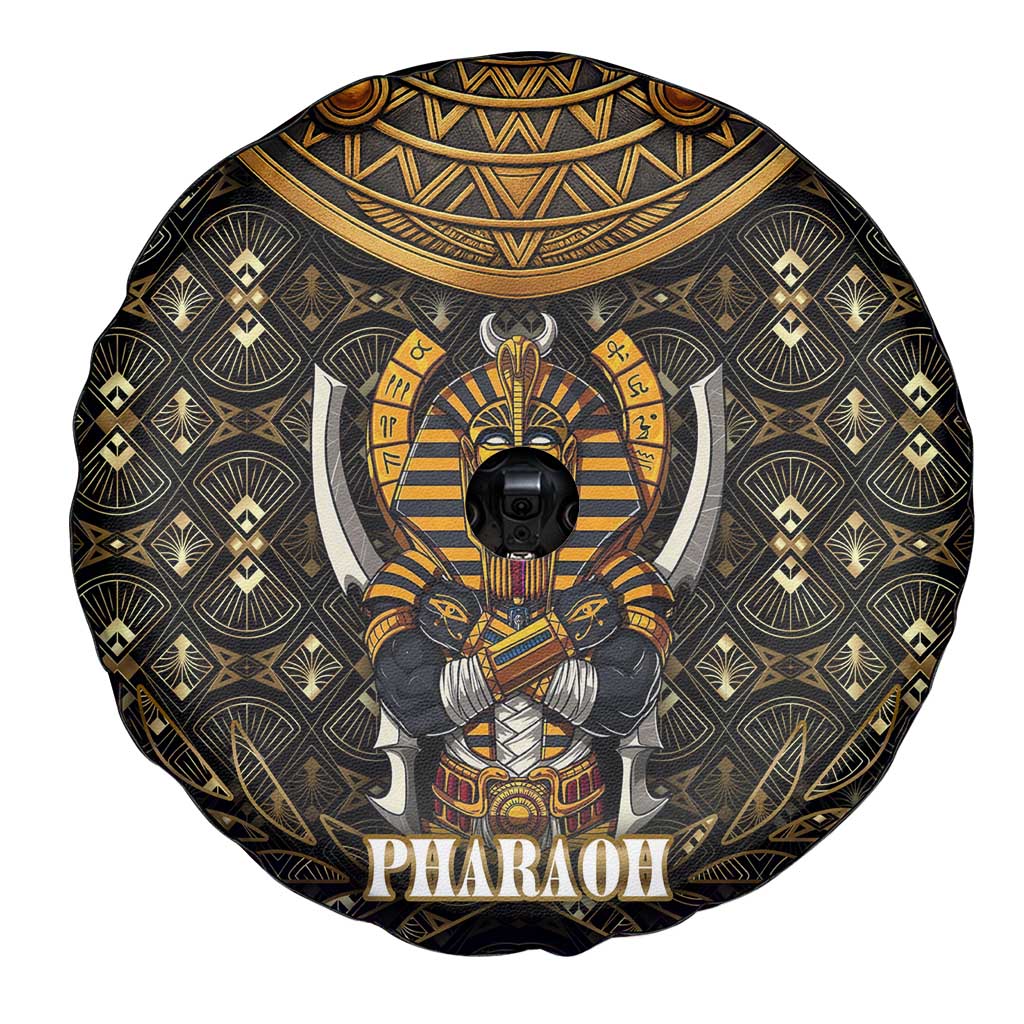 Pharaoh King Tut Egypt Spare Tire Cover with Hieroglyphic Gold Pattern