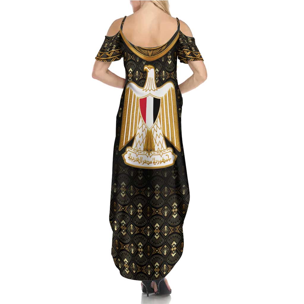 Pharaoh King Tut Egypt Summer Maxi Dress with Hieroglyphic Gold Pattern