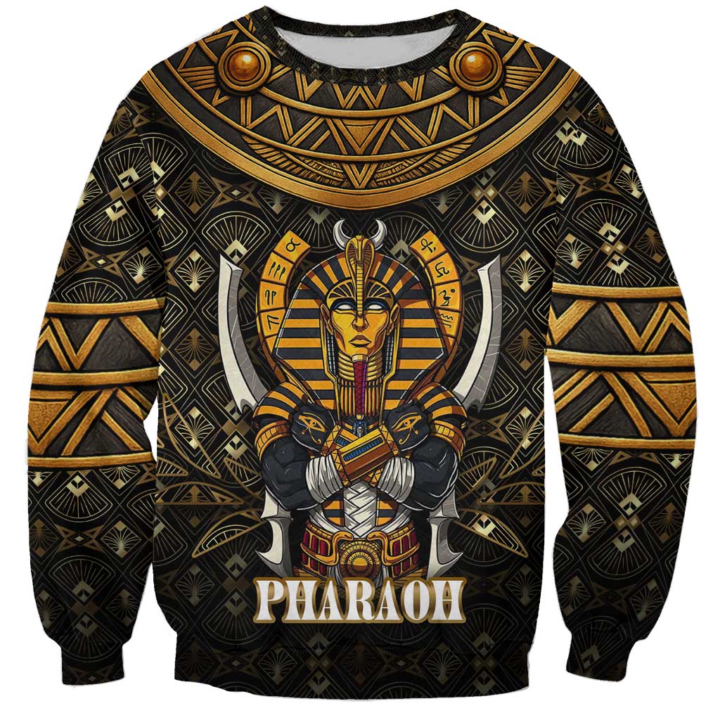 Pharaoh King Tut Egypt Sweatshirt with Hieroglyphic Gold Pattern