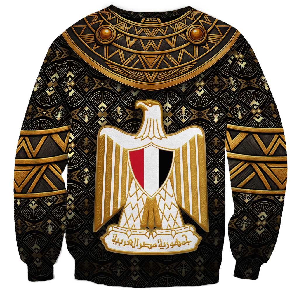 Pharaoh King Tut Egypt Sweatshirt with Hieroglyphic Gold Pattern