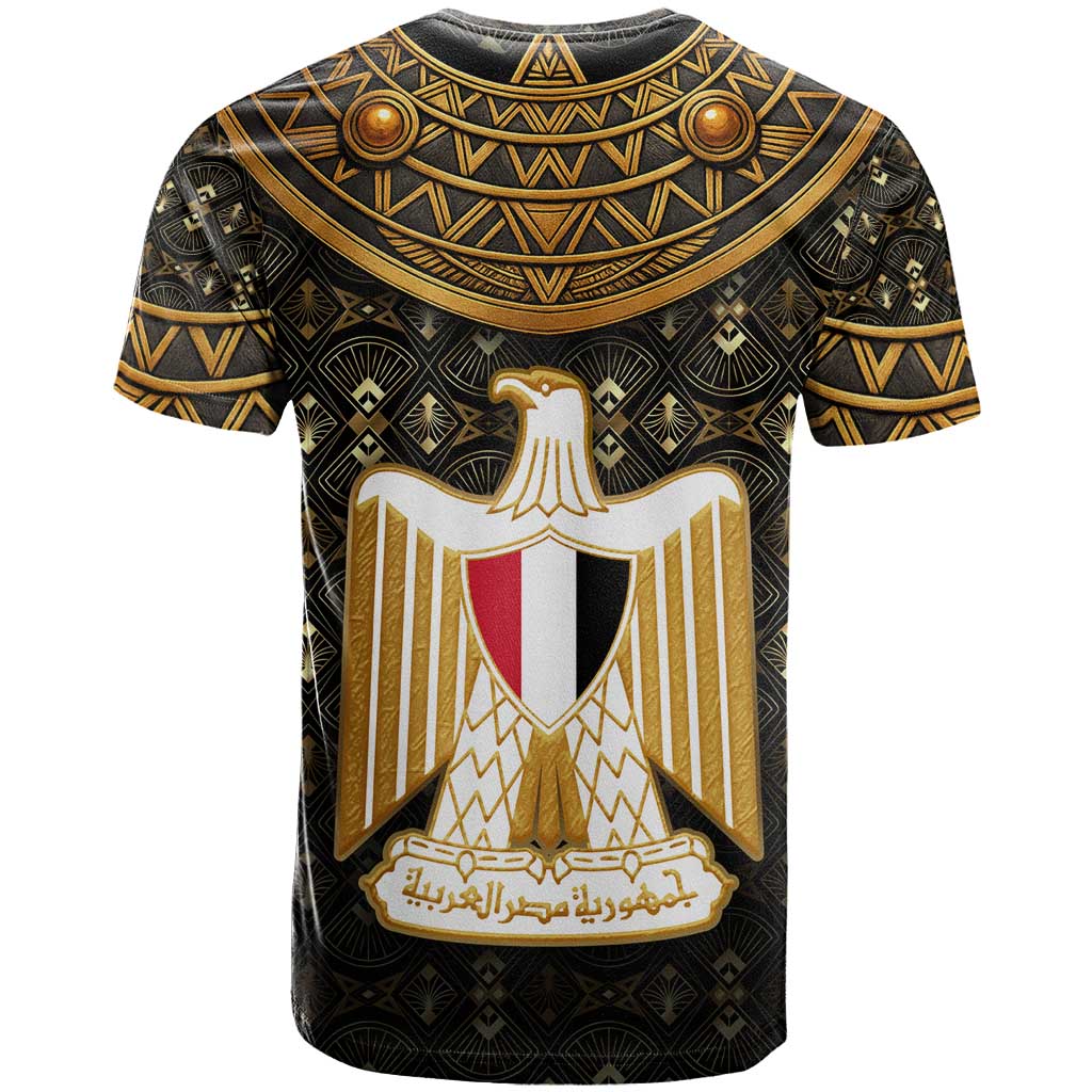Pharaoh King Tut Egypt T Shirt with Hieroglyphic Gold Pattern