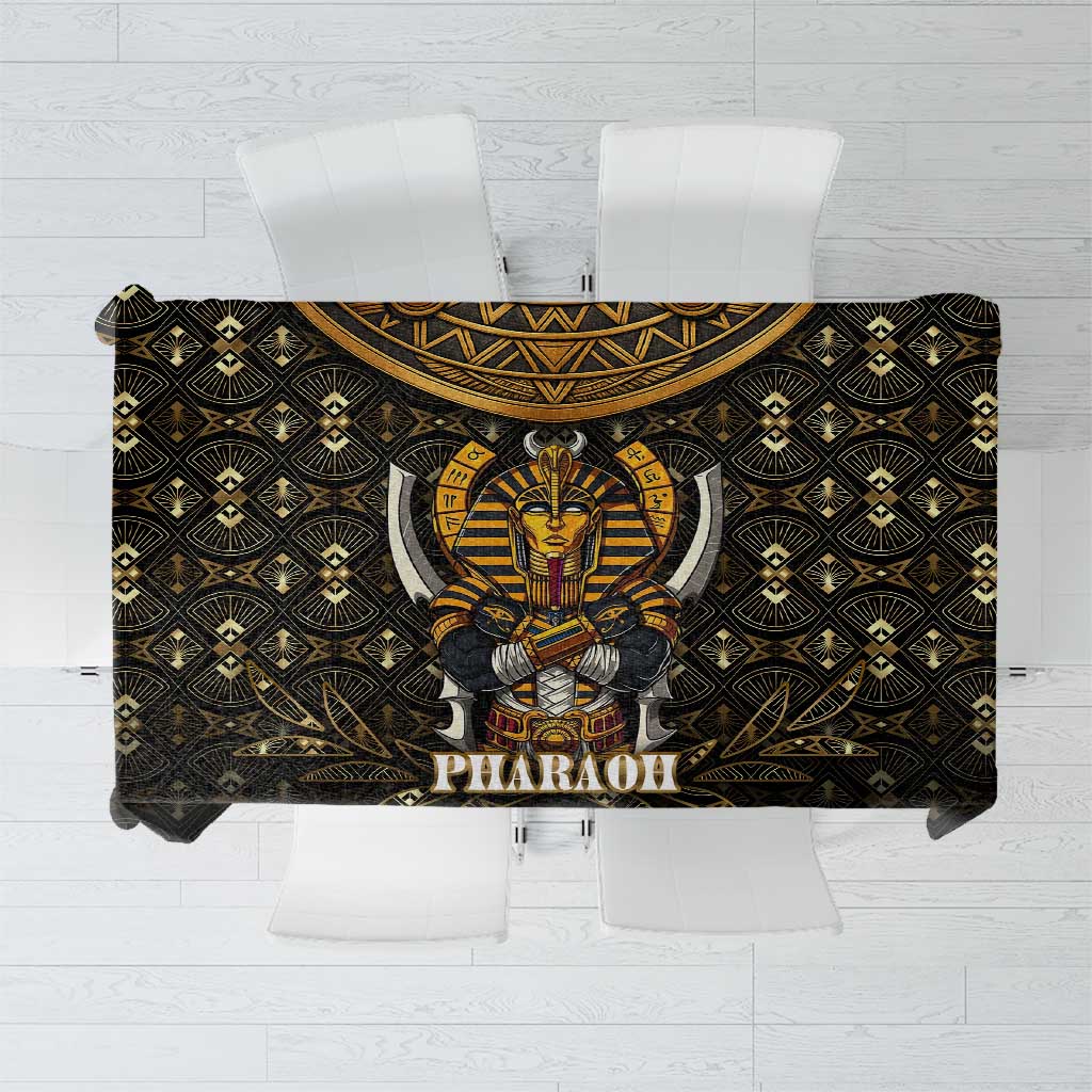 Pharaoh King Tut Egypt Tablecloth with Hieroglyphic Gold Pattern