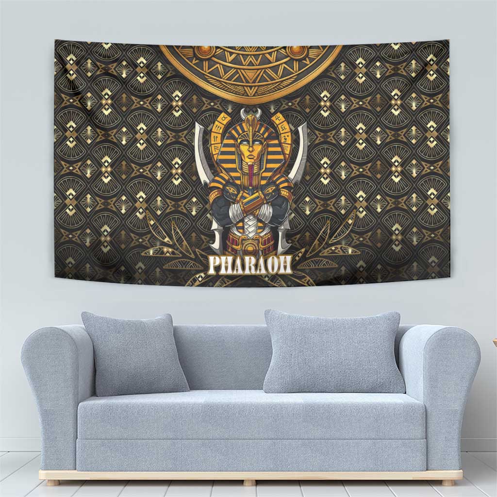 Pharaoh King Tut Egypt Tapestry with Hieroglyphic Gold Pattern