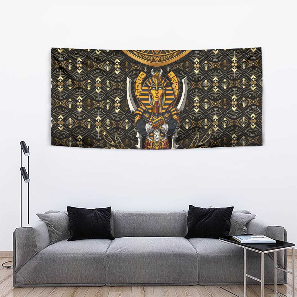 Pharaoh King Tut Egypt Tapestry with Hieroglyphic Gold Pattern