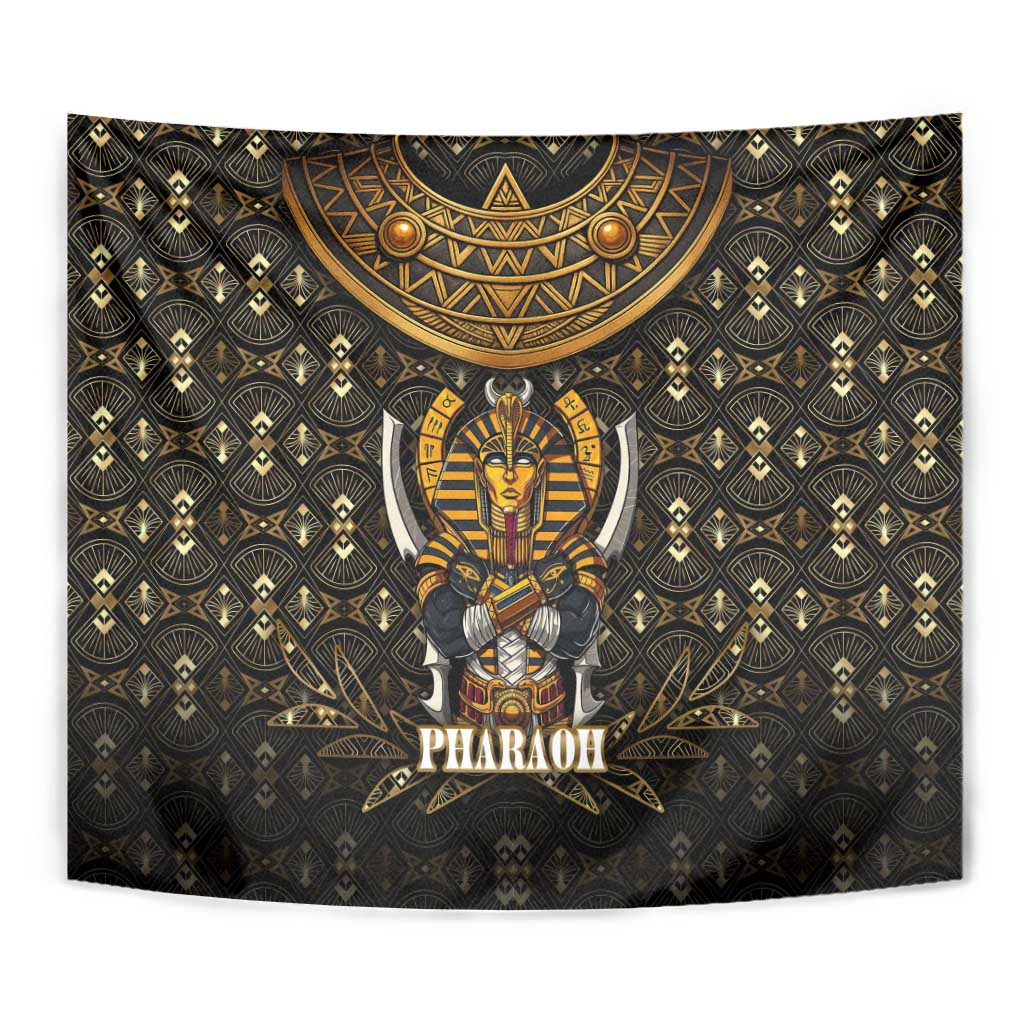 Pharaoh King Tut Egypt Tapestry with Hieroglyphic Gold Pattern