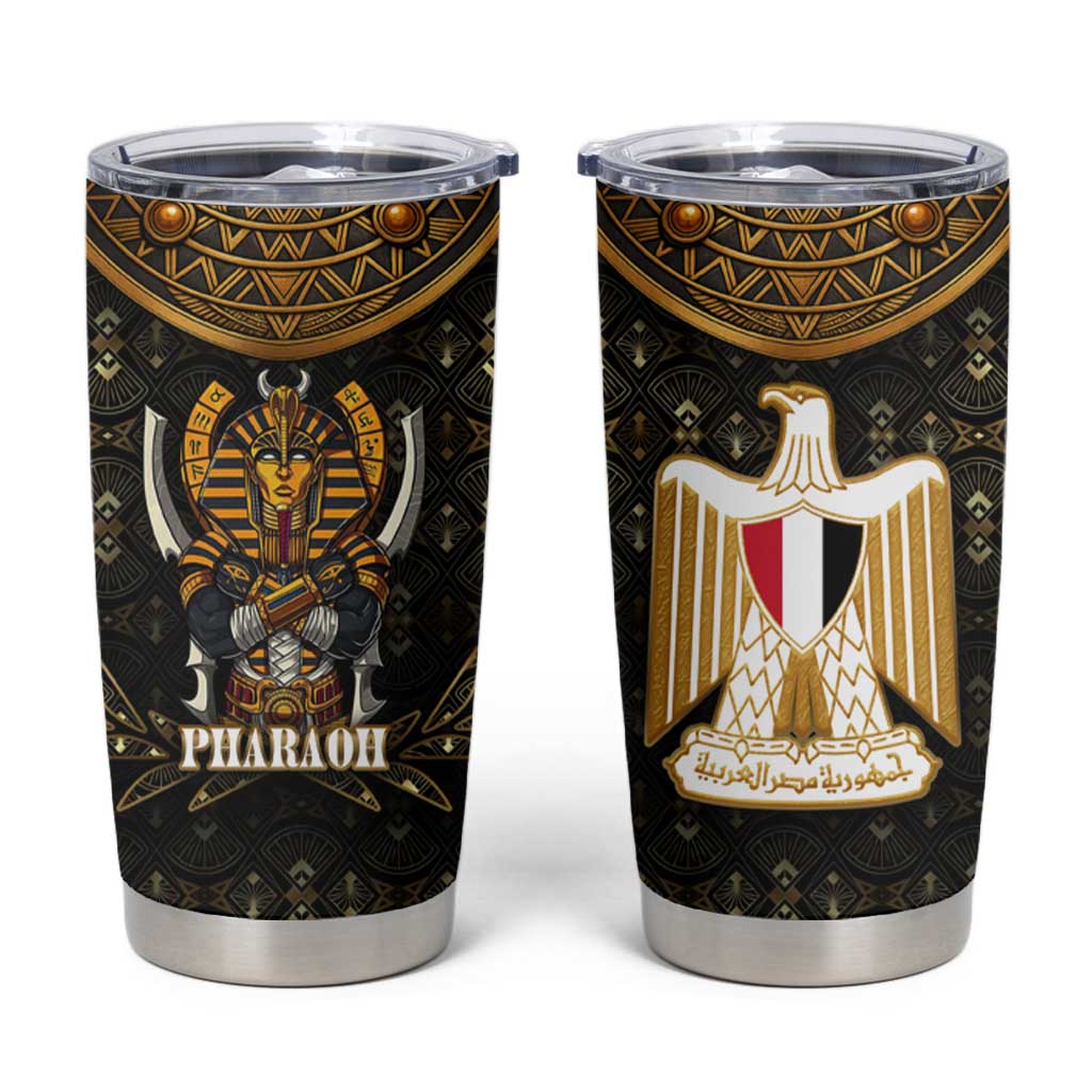 Pharaoh King Tut Egypt Tumbler Cup with Hieroglyphic Gold Pattern