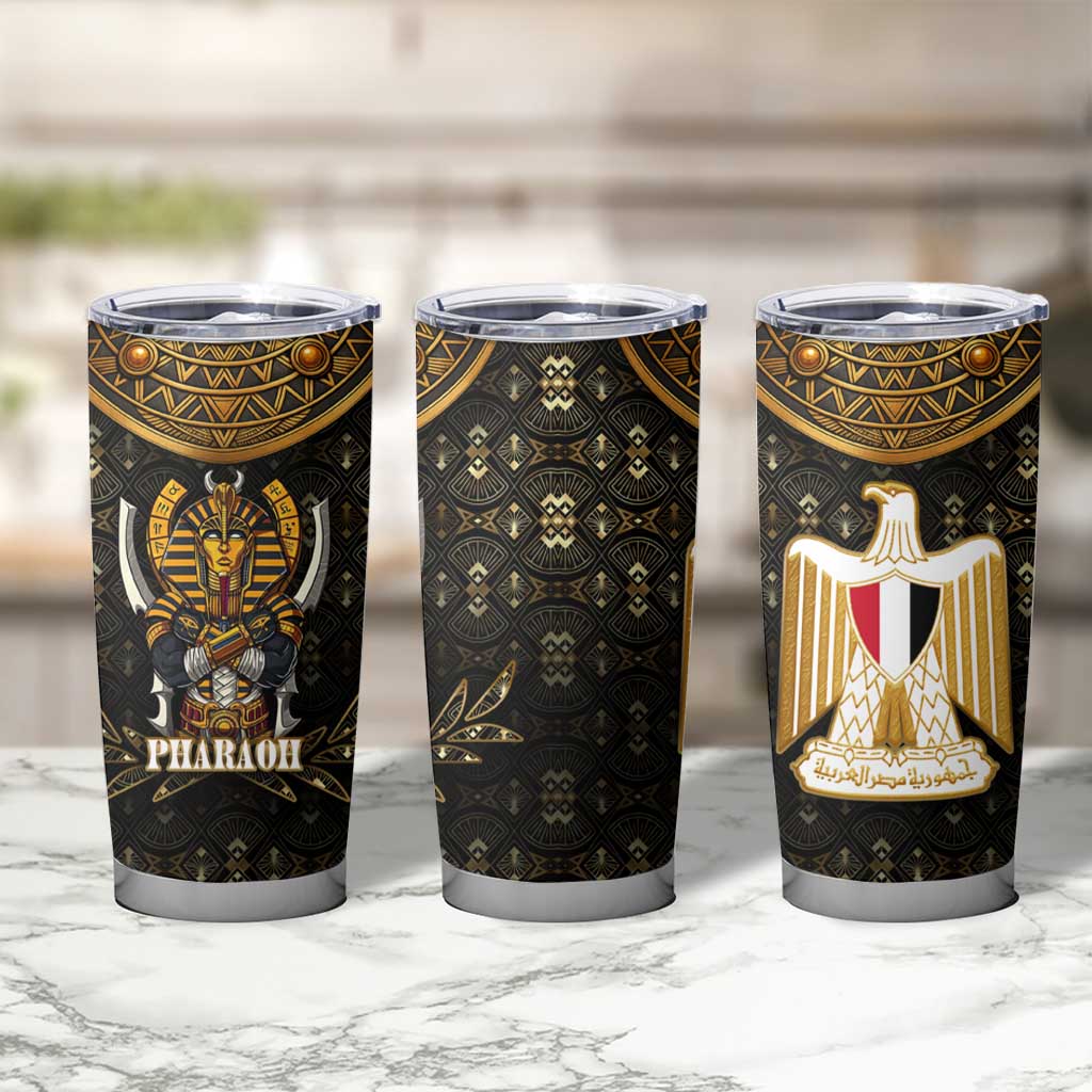 Pharaoh King Tut Egypt Tumbler Cup with Hieroglyphic Gold Pattern