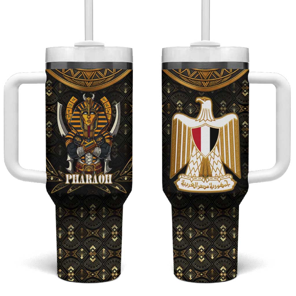 Pharaoh King Tut Egypt Tumbler With Handle with Hieroglyphic Gold Pattern