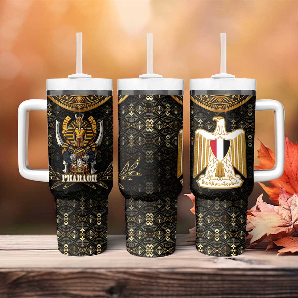 Pharaoh King Tut Egypt Tumbler With Handle with Hieroglyphic Gold Pattern