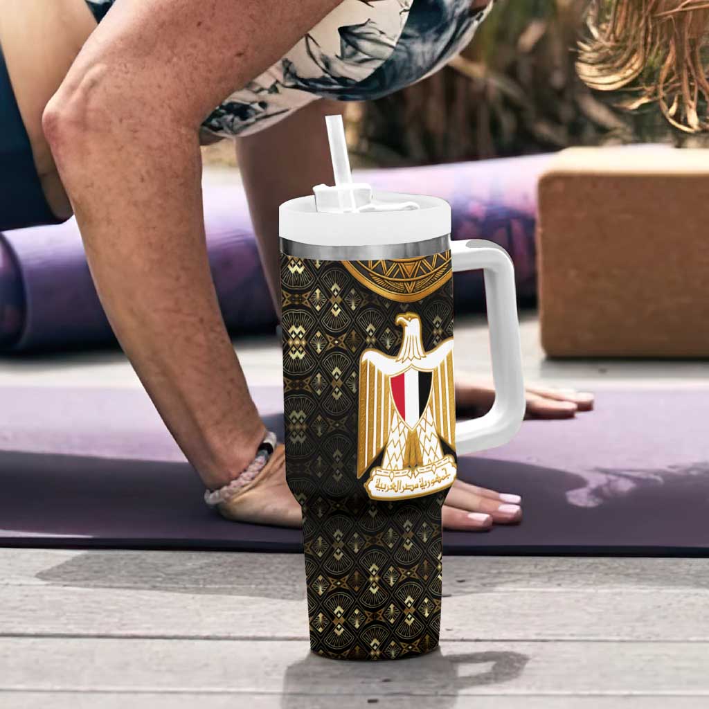 Pharaoh King Tut Egypt Tumbler With Handle with Hieroglyphic Gold Pattern