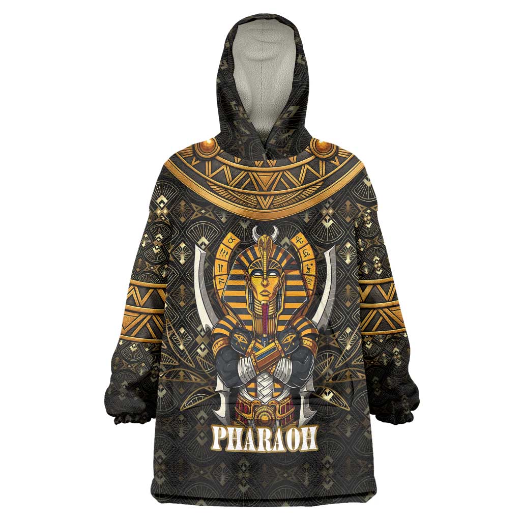 Pharaoh King Tut Egypt Wearable Blanket Hoodie with Hieroglyphic Gold Pattern
