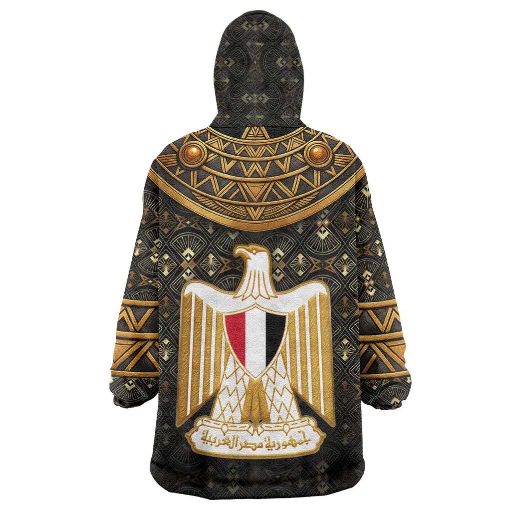 Pharaoh King Tut Egypt Wearable Blanket Hoodie with Hieroglyphic Gold Pattern