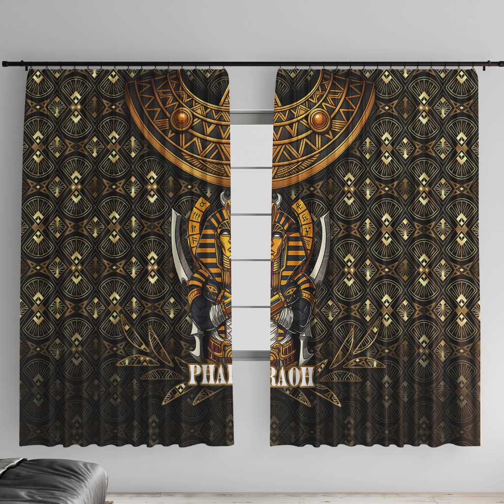 Pharaoh King Tut Egypt Window Curtain with Hieroglyphic Gold Pattern