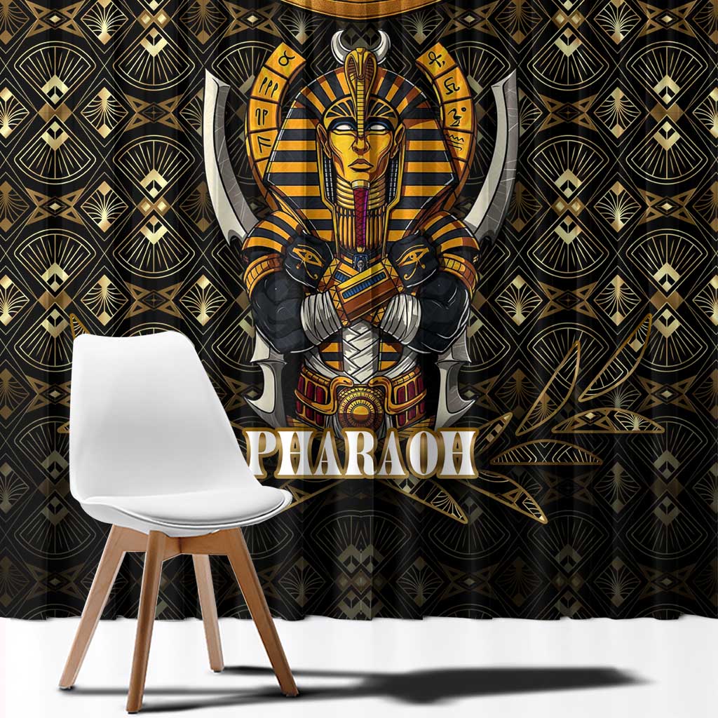 Pharaoh King Tut Egypt Window Curtain with Hieroglyphic Gold Pattern