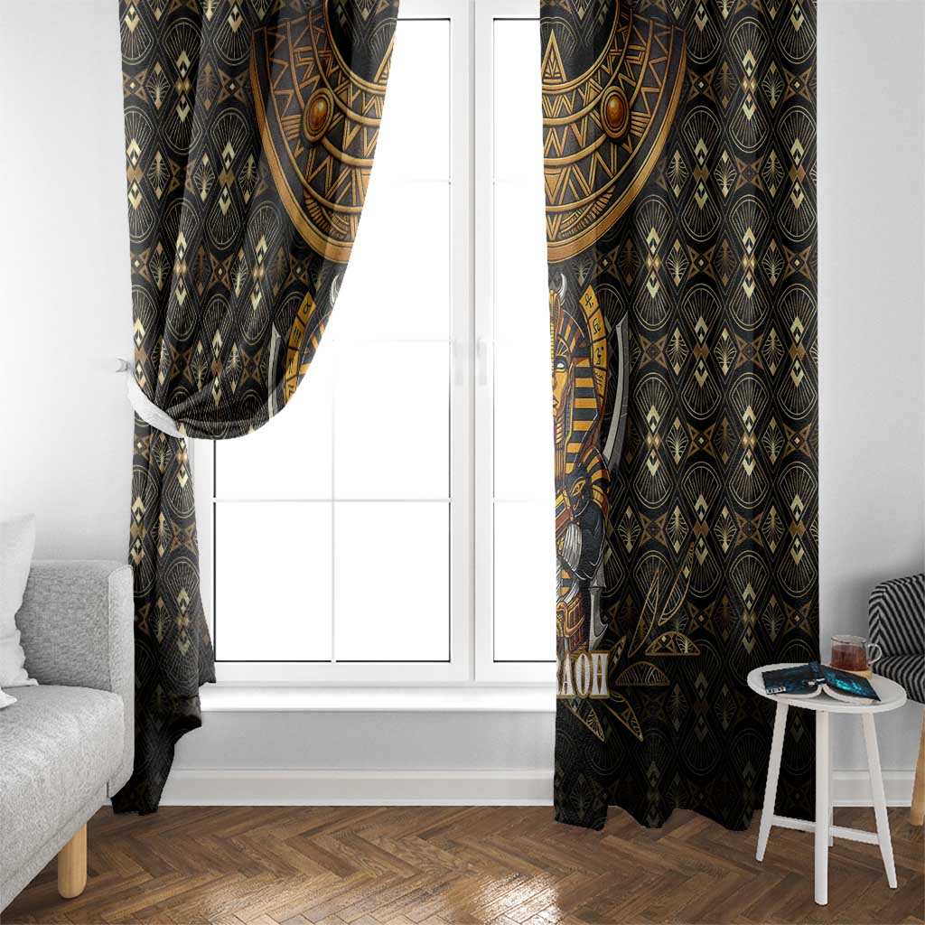 Pharaoh King Tut Egypt Window Curtain with Hieroglyphic Gold Pattern