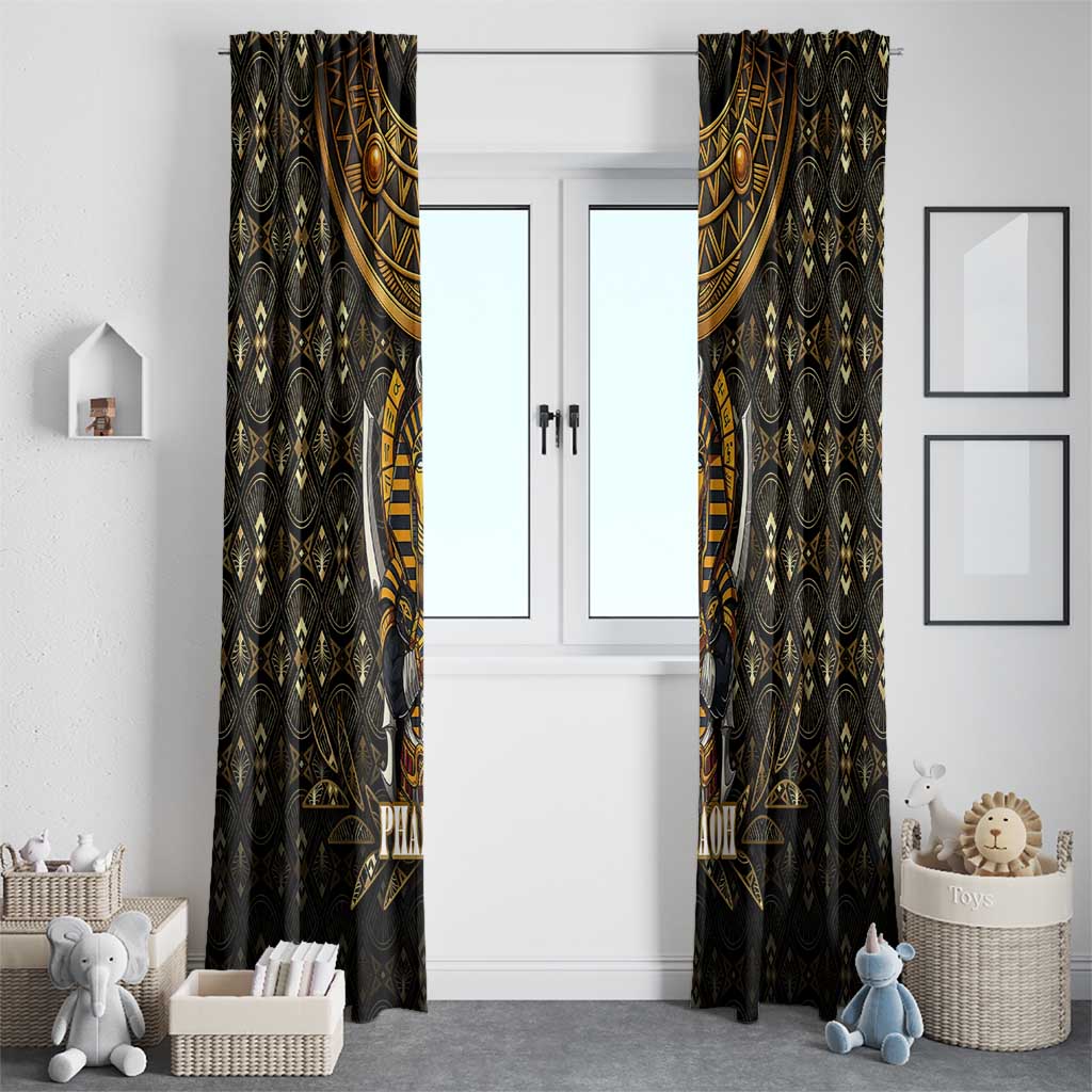Pharaoh King Tut Egypt Window Curtain with Hieroglyphic Gold Pattern