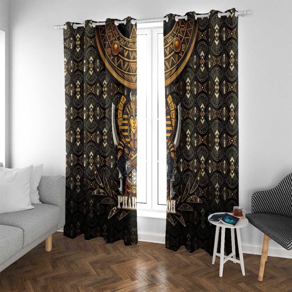 Pharaoh King Tut Egypt Window Curtain with Hieroglyphic Gold Pattern