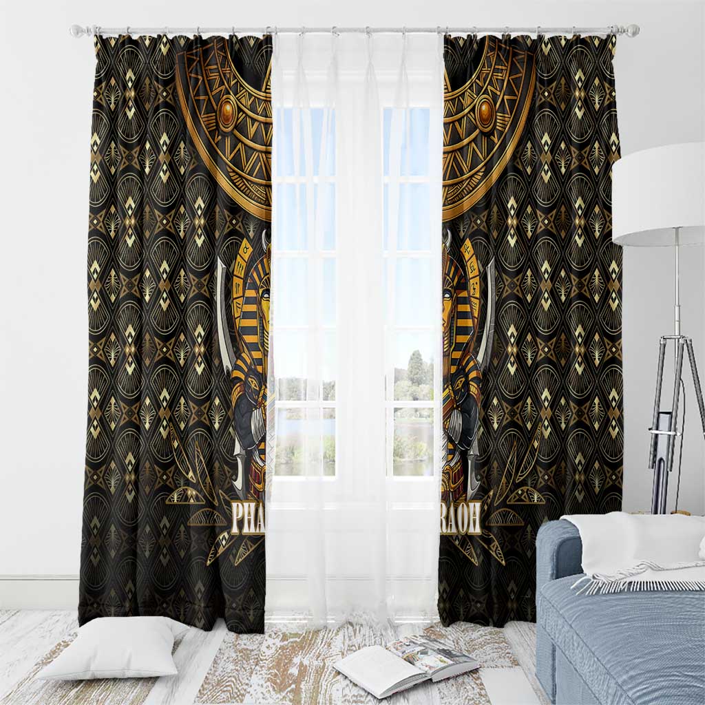 Pharaoh King Tut Egypt Window Curtain with Hieroglyphic Gold Pattern