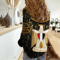 Pharaoh King Tut Egypt Women Casual Shirt with Hieroglyphic Gold Pattern