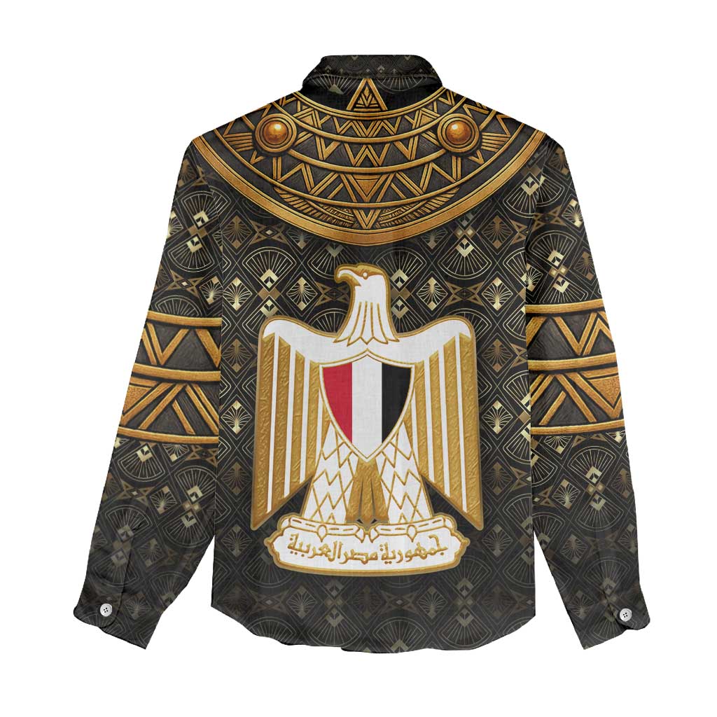 Pharaoh King Tut Egypt Women Casual Shirt with Hieroglyphic Gold Pattern