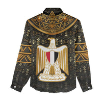 Pharaoh King Tut Egypt Women Casual Shirt with Hieroglyphic Gold Pattern