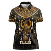 Pharaoh King Tut Egypt Women Polo Shirt with Hieroglyphic Gold Pattern