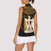 Pharaoh King Tut Egypt Women Sleeveless Polo Shirt with Hieroglyphic Gold Pattern