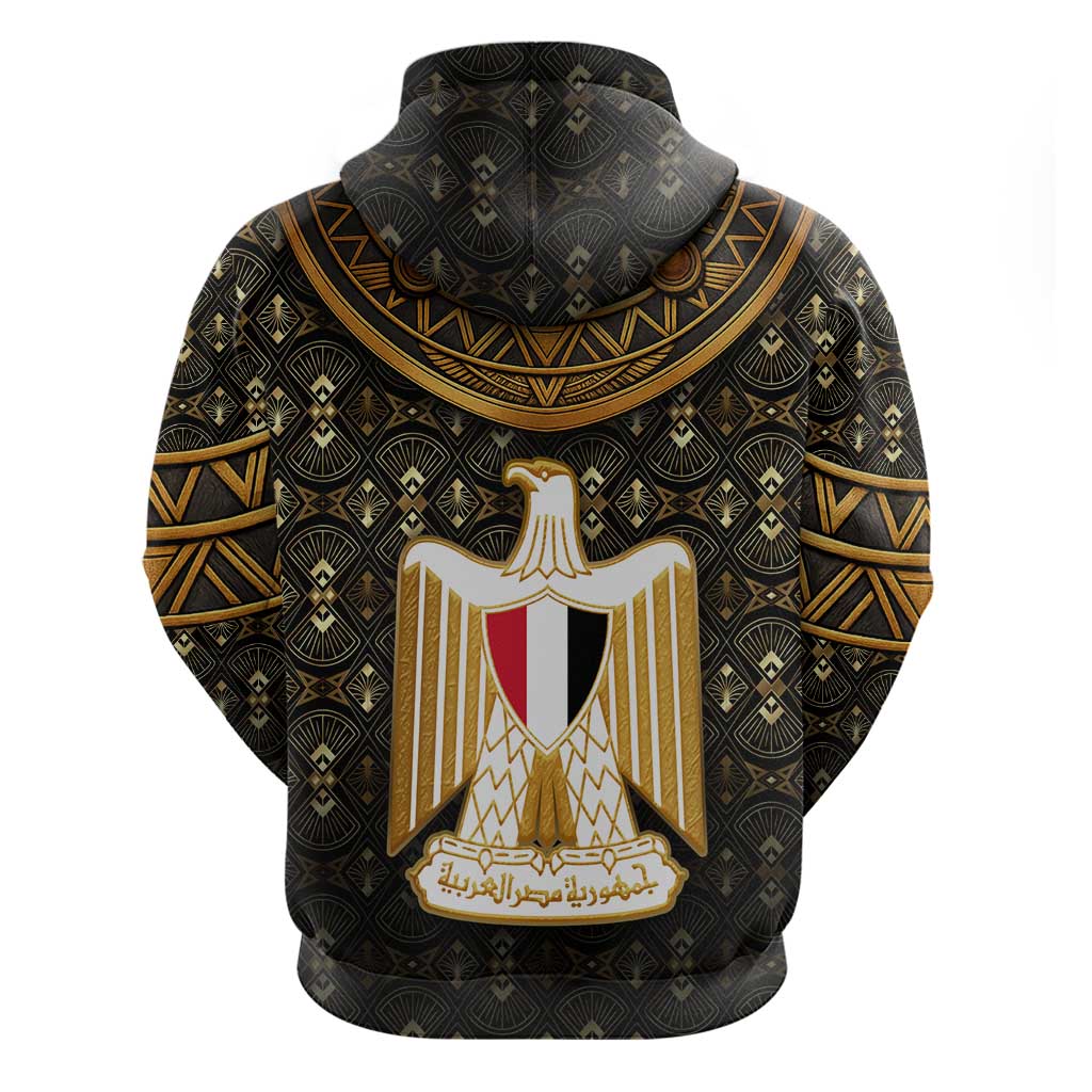 Pharaoh King Tut Egypt Zip Hoodie with Hieroglyphic Gold Pattern
