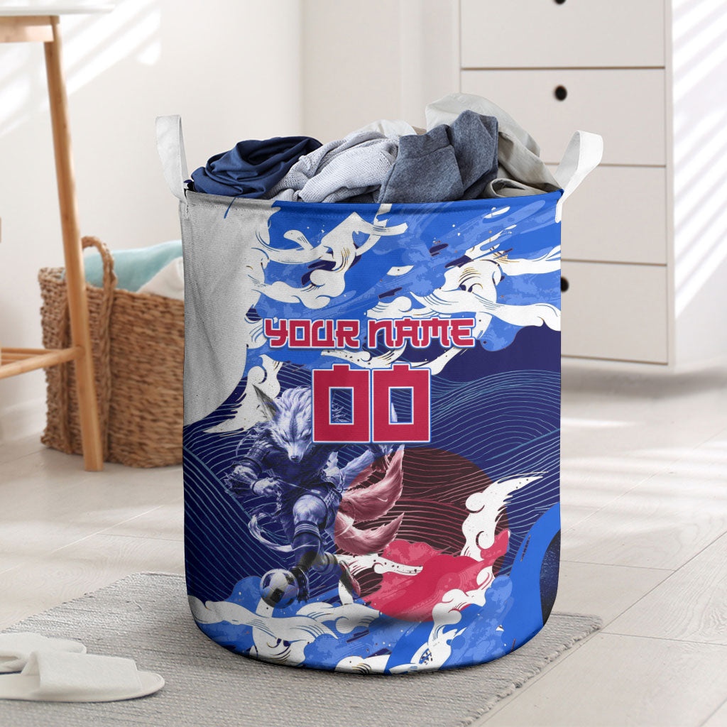 Personalized Japan Football Laundry Basket Kitsune Samurai Mascot - Traditional Wave Heritage