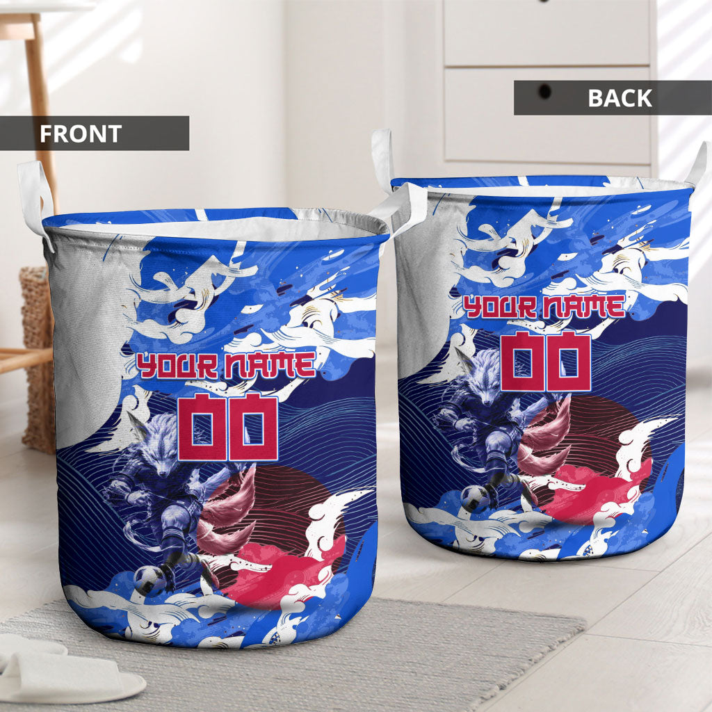 Personalized Japan Football Laundry Basket Kitsune Samurai Mascot - Traditional Wave Heritage