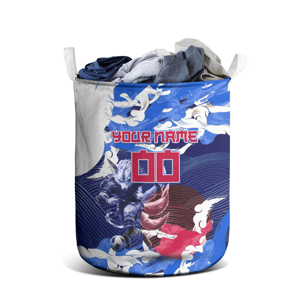 Personalized Japan Football Laundry Basket Kitsune Samurai Mascot - Traditional Wave Heritage