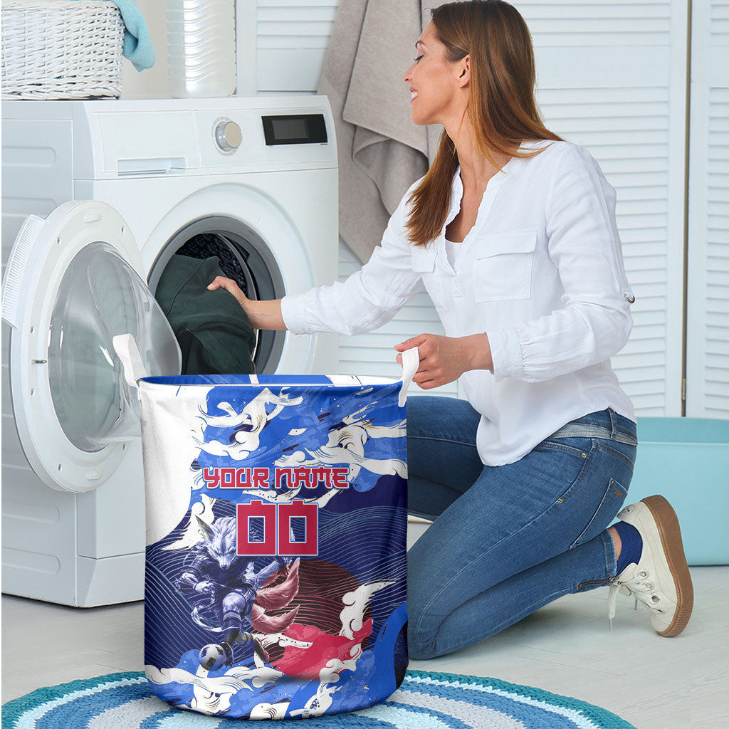 Personalized Japan Football Laundry Basket Kitsune Samurai Mascot - Traditional Wave Heritage