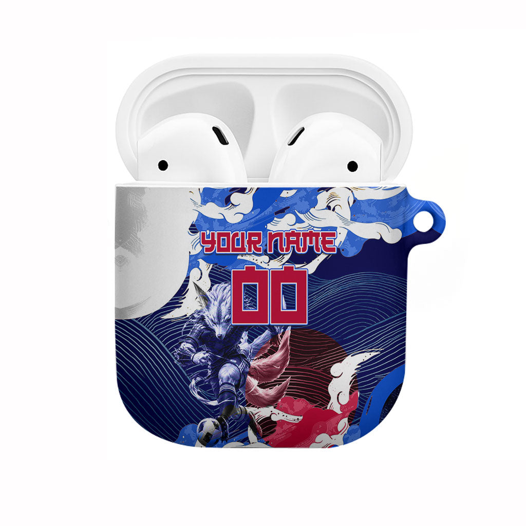 Personalized Japan Football AirPods Case Kitsune Samurai Mascot - Traditional Wave Heritage
