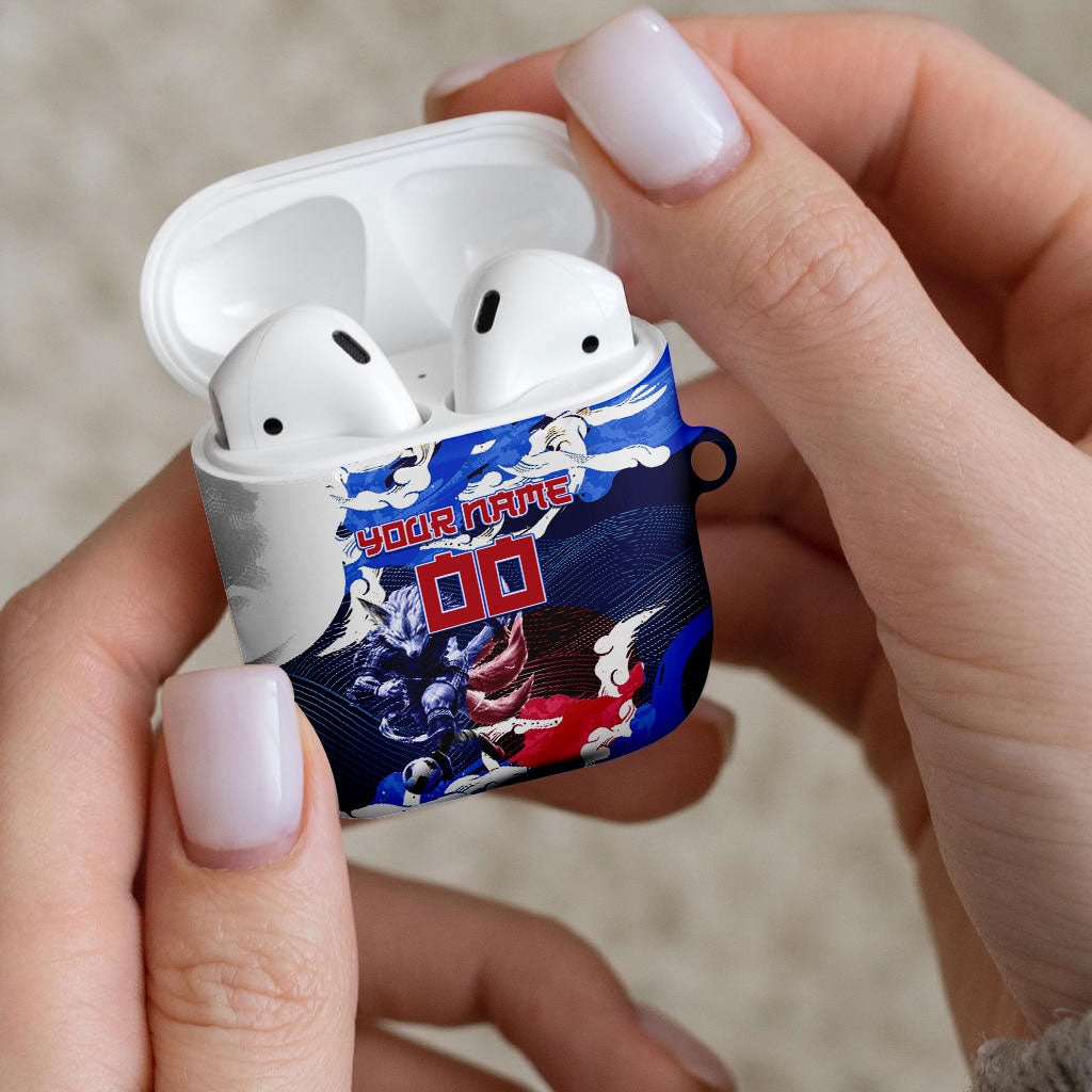 Personalized Japan Football AirPods Case Kitsune Samurai Mascot - Traditional Wave Heritage