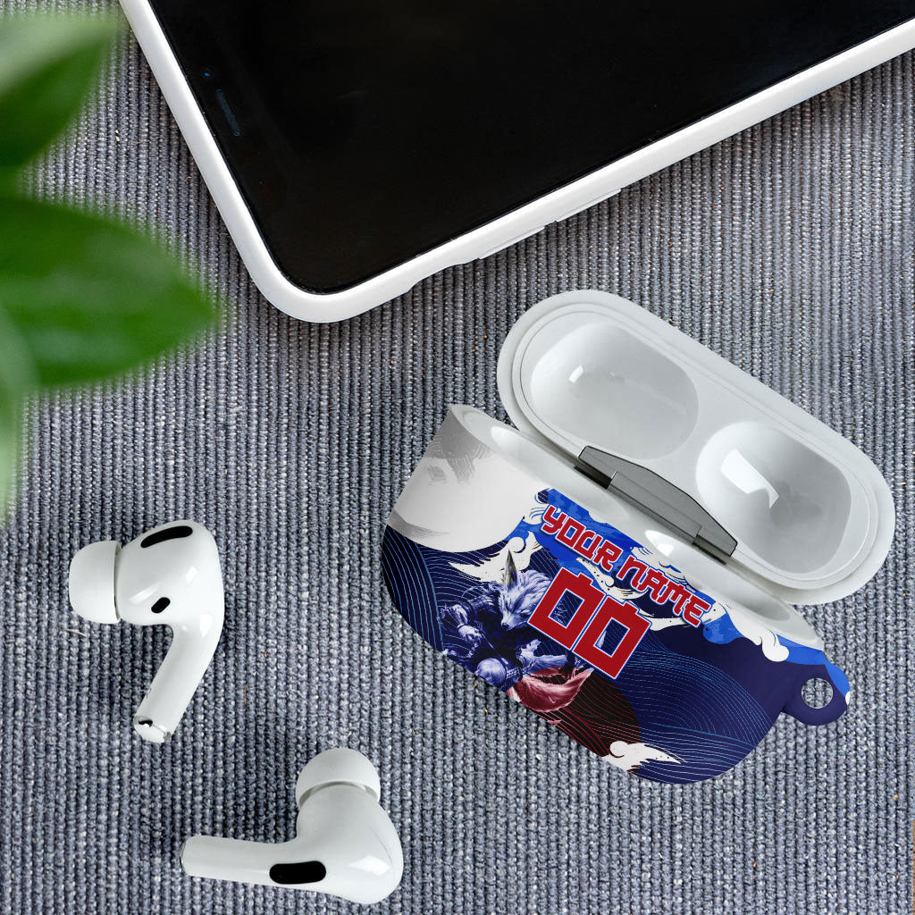Personalized Japan Football AirPods Case Kitsune Samurai Mascot - Traditional Wave Heritage