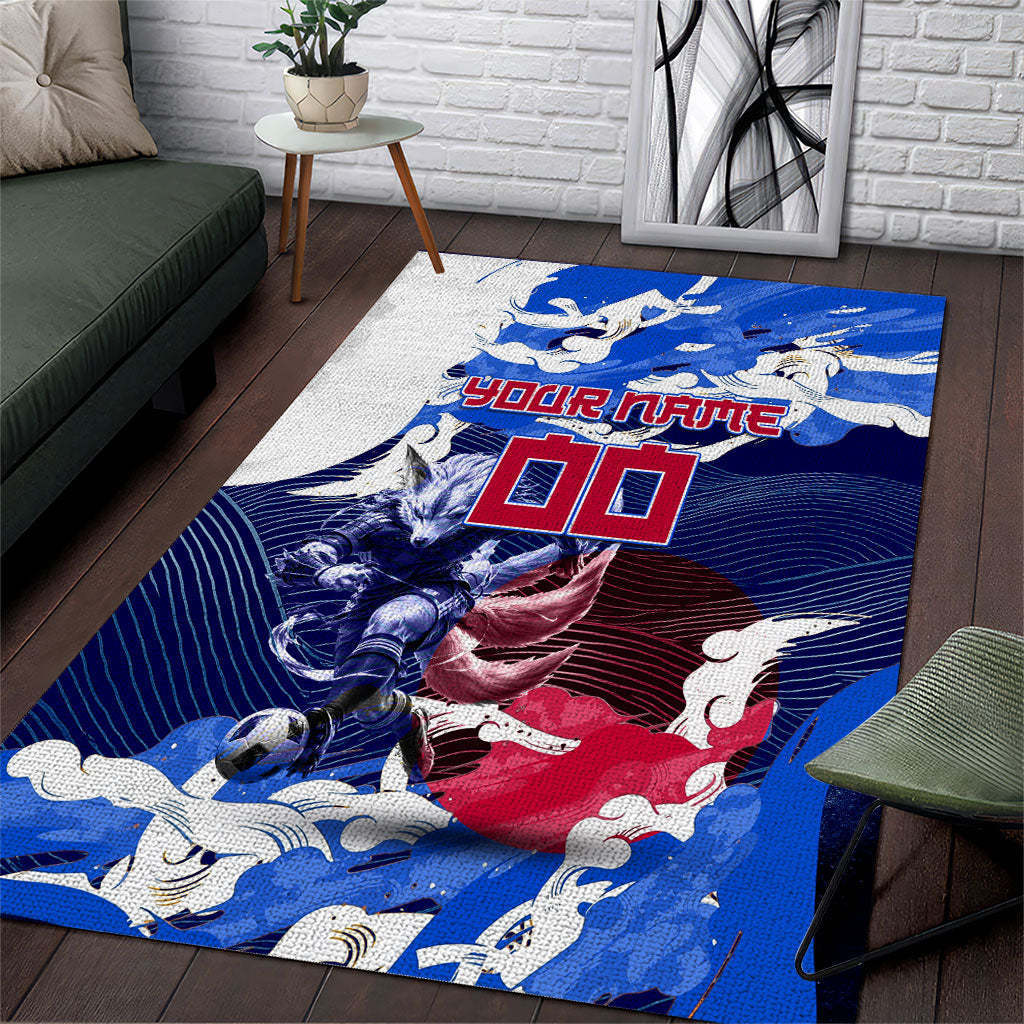 Personalized Japan Football Area Rug Kitsune Samurai Mascot - Traditional Wave Heritage