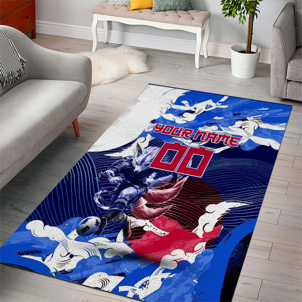 Personalized Japan Football Area Rug Kitsune Samurai Mascot - Traditional Wave Heritage