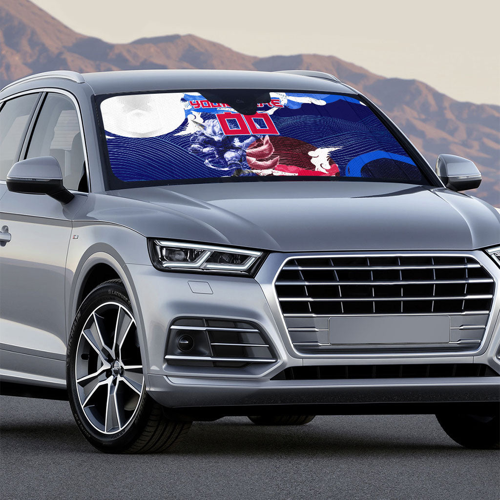 Personalized Japan Football Auto Sun Shade Kitsune Samurai Mascot - Traditional Wave Heritage