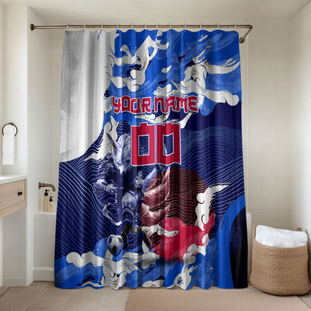 Personalized Japan Football Bathroom Set Kitsune Samurai Mascot - Traditional Wave Heritage