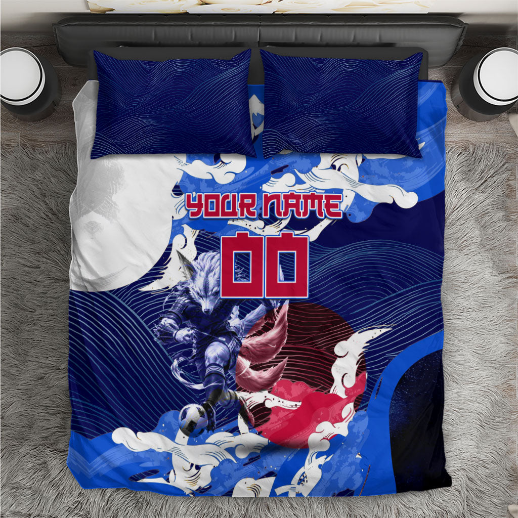 Personalized Japan Football Bedding Set Kitsune Samurai Mascot - Traditional Wave Heritage