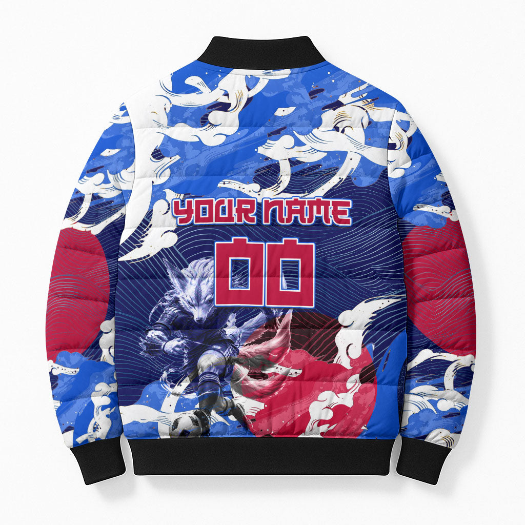 Personalized Japan Football Bomber Puffer Jacket Kitsune Samurai Mascot - Traditional Wave Heritage