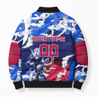 Personalized Japan Football Bomber Puffer Jacket Kitsune Samurai Mascot - Traditional Wave Heritage
